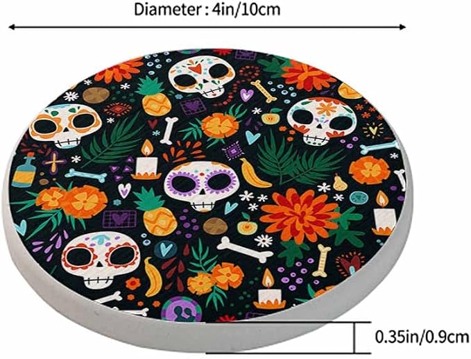 oFloral Floral Skull Coasters for Drinks Day of The Dead Bone Colorful Ethnic - Image 2