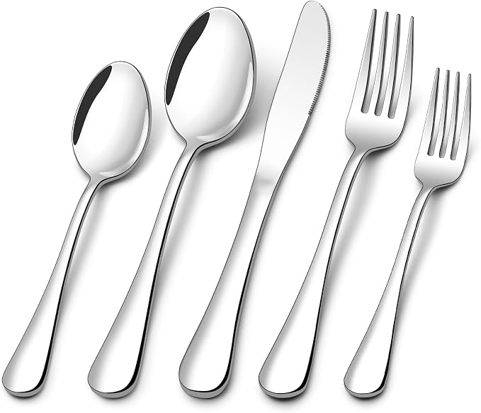 Compralo Silverware Set for 12, Stainless Steel 60 Piece Flatware Set | Mirror by Compralo