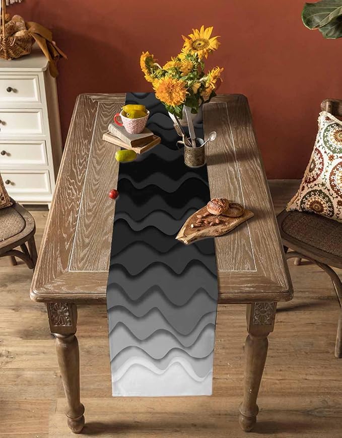 Grey Ocean Short Table Runners 48 Inches, Cotton Linen Fabric Table Runner - Image 4