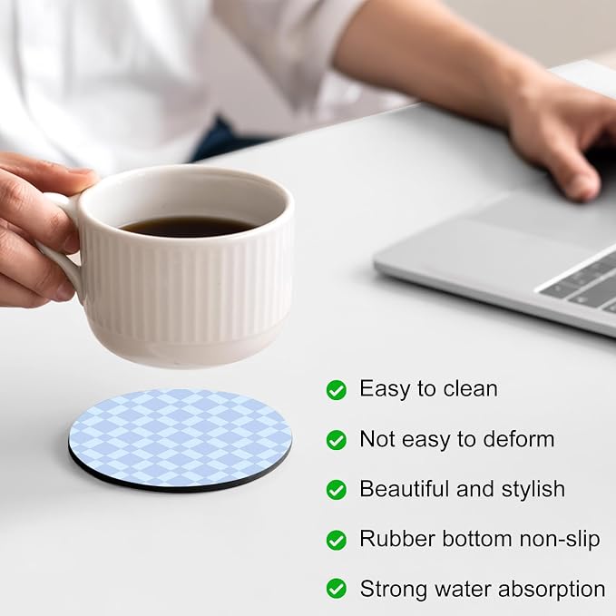 Rhombus Blue Coasters Set of 2, Absorbent Coasters - Image 4