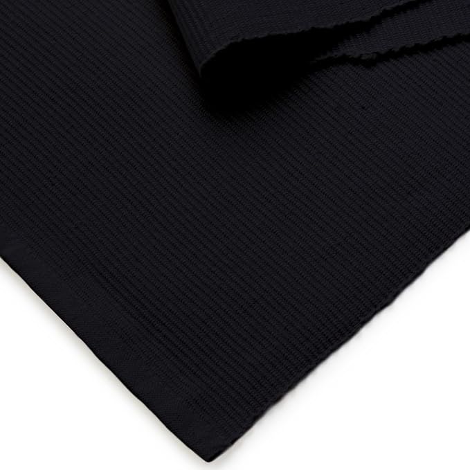 Encasa XO Table Runner, Yarn Dyed Ribbed Cotton 13"x98" | Solid Black, 12-Ply - Image 5