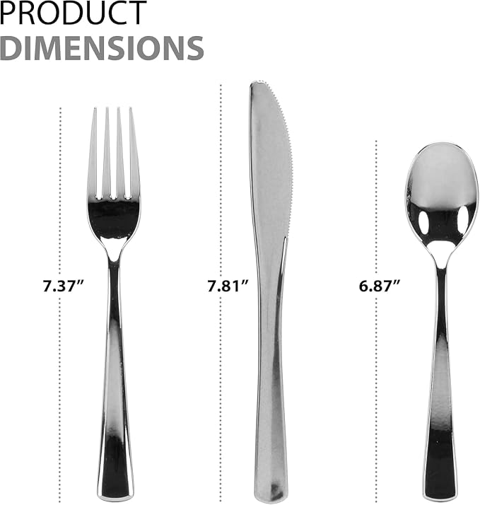 960 Piece Silver Plastic Silverware, Extra Heavyweight Disposable Cutlery Set - Image 3