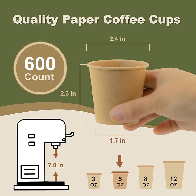 5 oz 600 Pack Disposable Coffee Cups, Bulk Brown Disposable Paper Cups - Image 3