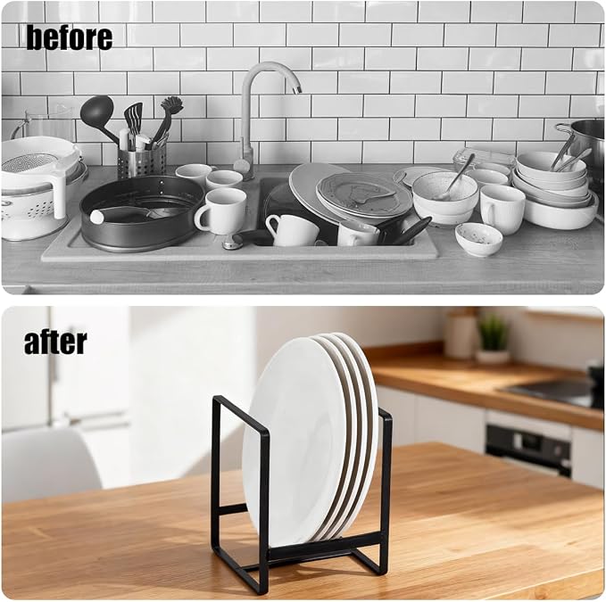 Plate Holder Organizer Metal Upright Dish Drying Racks | 3 Pcs 2 Sizes Black - Image 5