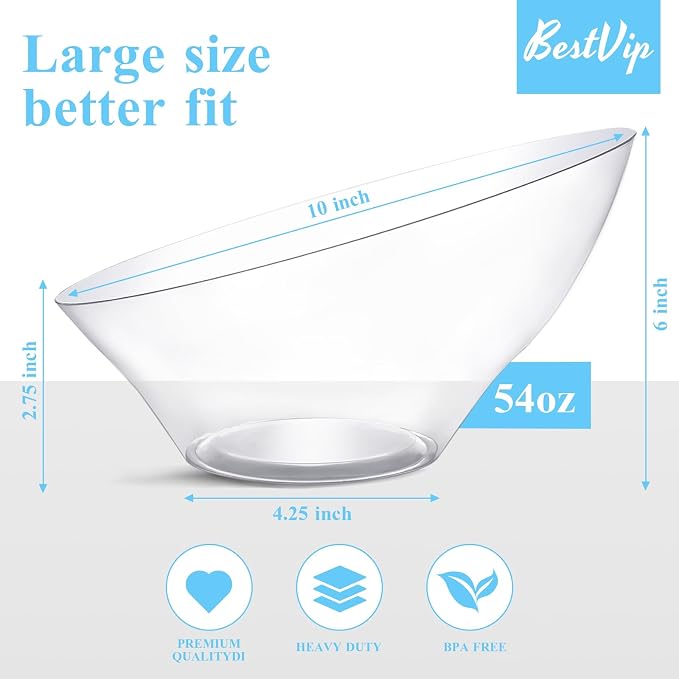 BESTVIP 54 Oz Clear Plastic Angled Serving Bowls, 12 Pack | Disposable Bowls - Image 2