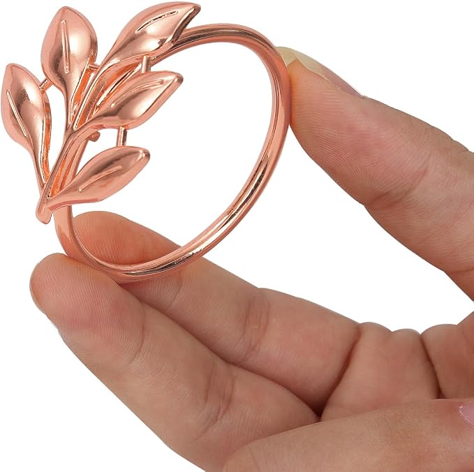 KPOSIYA Set of 12 Leaf Napkin Rings Metal Gold Napkin Holder Table Napkin Rings - Image 7