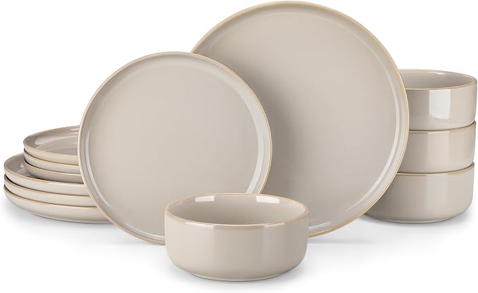 vancasso PLAYA Plates and Bowls Sets, 12 Pieces Grey Dinnerware Sets by vancasso
