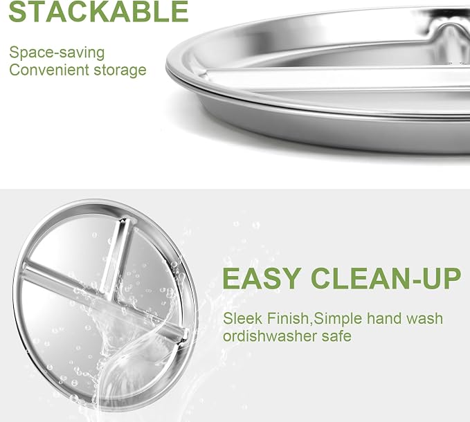 4pcs 304 Stainless Steel Kids Plates，9"Non-Toxic Circular Portion Control - Image 6