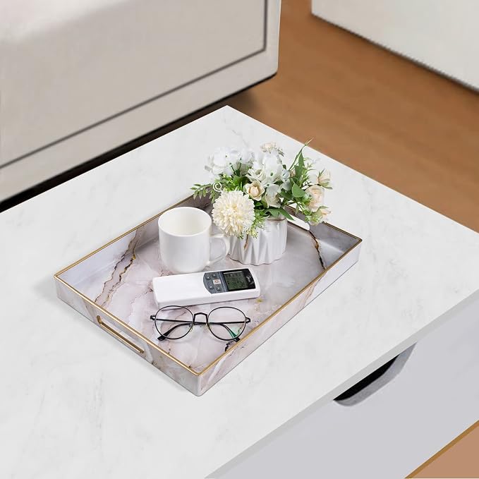 White Decorative Tray, Plastic Rectangle Serving Tray - Image 7