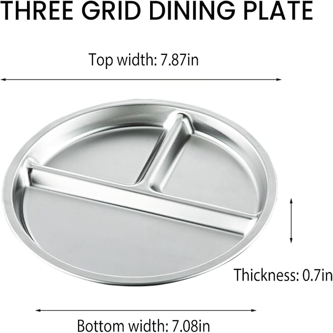 BEWBBAT 4 Pack 304 Stainless Steel Divided Plate, 8 Inch 3 Section Round - Image 2