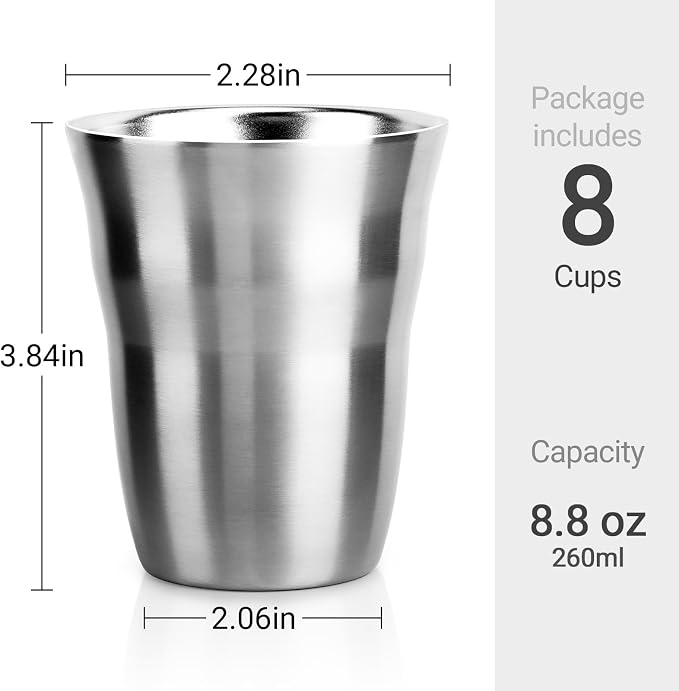Beasea Stainless Steel Cups 8.8 oz, 8 Pack Small Stainless Steel Tumbler Bulk - Image 2