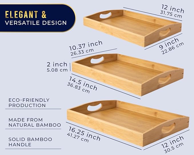 Comfify Bamboo Serving Trays – Set of 3 Ottoman Trays - Image 2