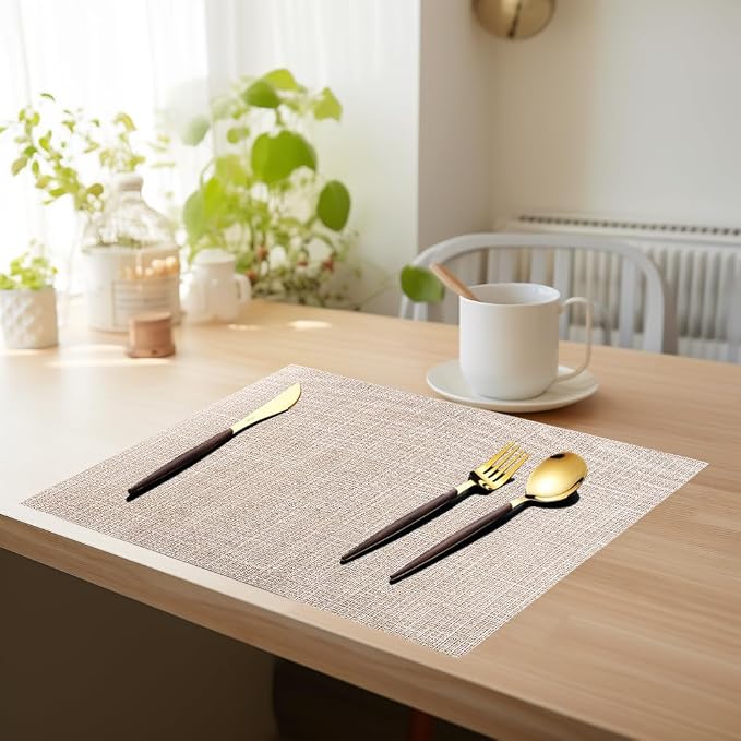 PIGCHCY Beige Placemats Set of 4 Vinyl PVC Durable Place Mats - Image 5