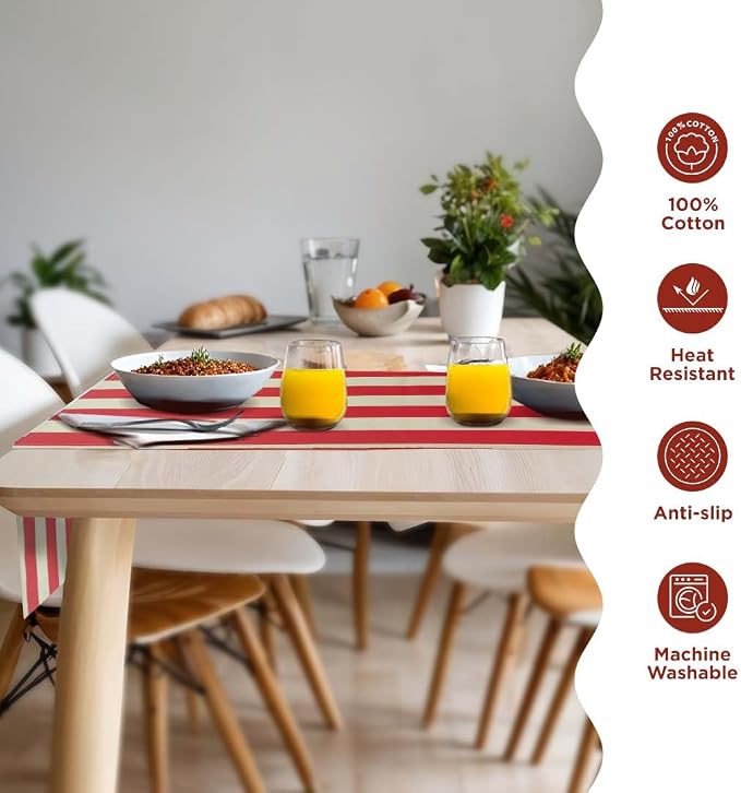 Folkulture Table Runner 108 inches Long | Vertical Striped White & Red Table - Image 3