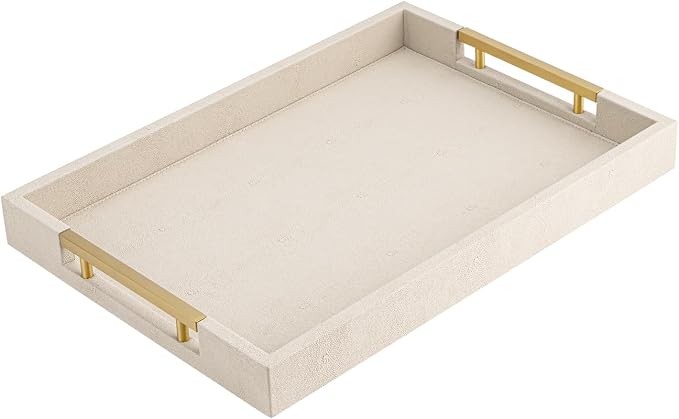 Beige Faux Leather Serving Tray - Image 5