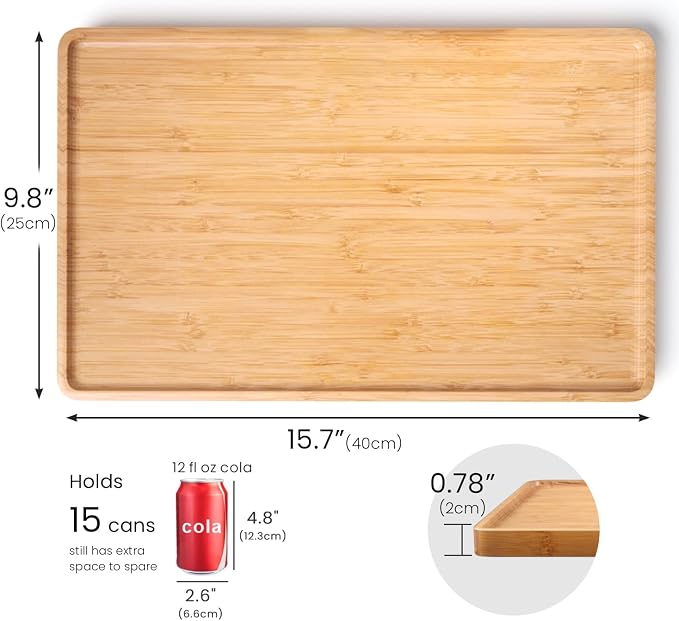 VERTORGAN Bamboo Serving Tray, 15.8x9.8 Inch Trays, Home Decor | Coffee Table - Image 6