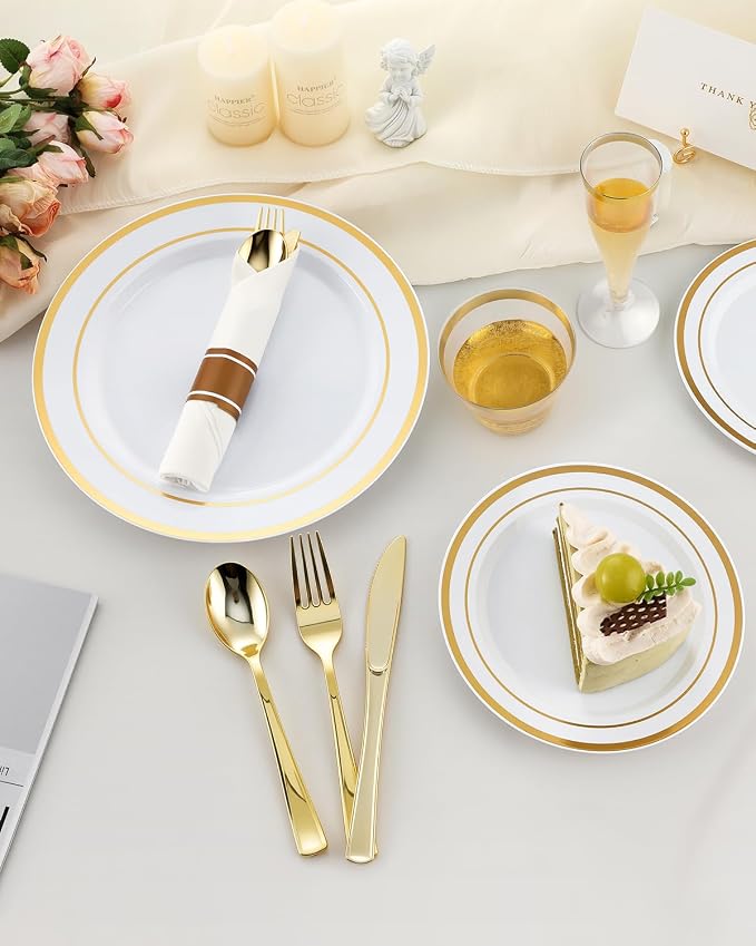 200PCS Disposable Gold Party Plastic Plate Sets - Image 6