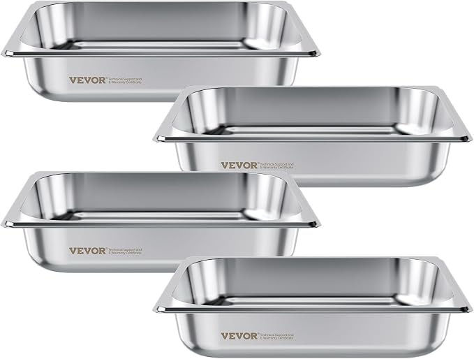 VEVOR 4 Pack Stainless Steam Hotel Pan, 1/2 Size Table Steam Pan, 2.5 Inch Deep - Image 9