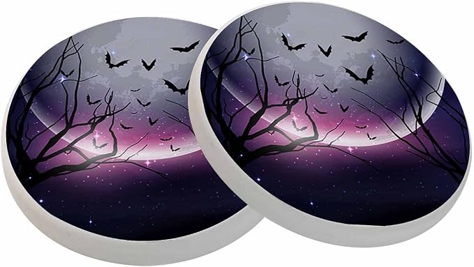 oFloral Full Moon Coasters for Drinks Bat Bare Trees Stars Shine Magic Night by oFloral