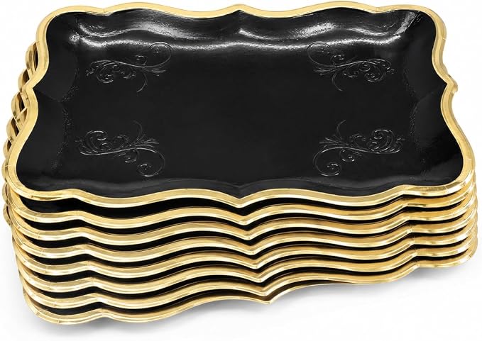 Black & Gold Rectangle Dessert Trays, 10 Pack, Appetizers, Weddings And Parties - Image 2