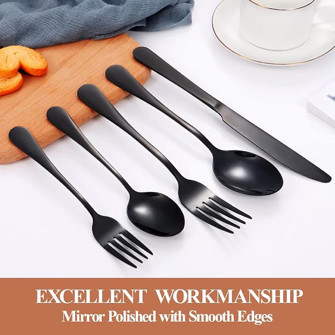 50 Pcs Black Silverware Set for 10, Food Grade Stainless Steel Flatware Set - Image 4
