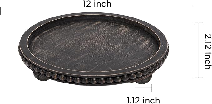 HPC Decor 12in Round Tray for Home Decor- Black Wood Beaded, Decorative Round - Image 3