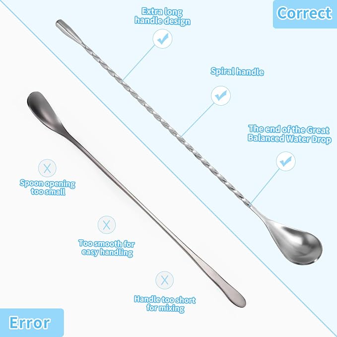 6 Pcs 12 Inch Bar Mixing Spoon Cocktail Spoon Stainless Steel Bar Long Spoon - Image 3