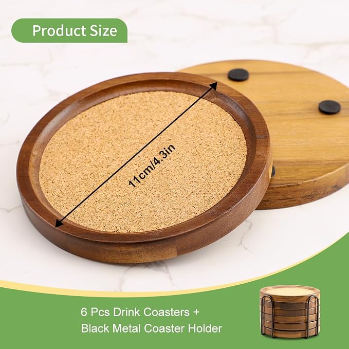 WLWNWFT Wood Cork Coasters for Drinks Absorbent - Image 5