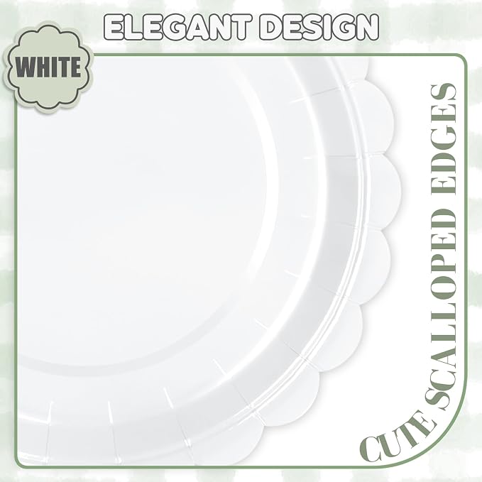 52 Pcs White Paper Plates 7 Inch Scalloped Dessert Plates - Image 3