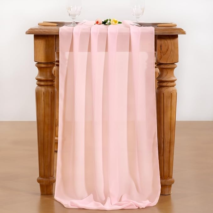 Blush Pink Chiffon Table Runner Summer Boho Wedding Birthday Party Decor | 10ft - Image 5