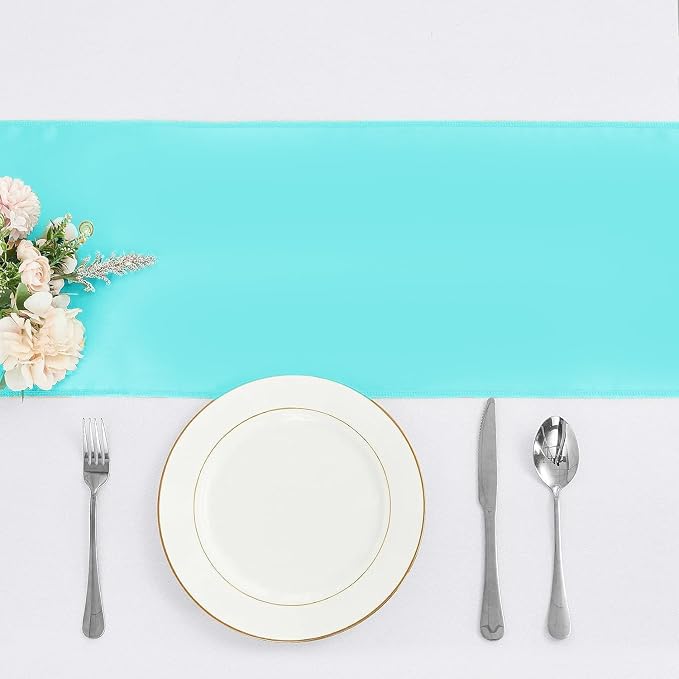10-Pack Turquoise Satin Table Runner 12 x 108 Inch Long Bright and Smooth Silk - Image 2