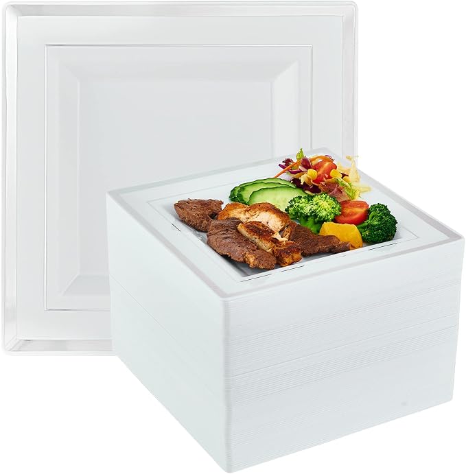 Vplus 90 Pack 9.5in White Disposable Plastic Party Plates by Vplus