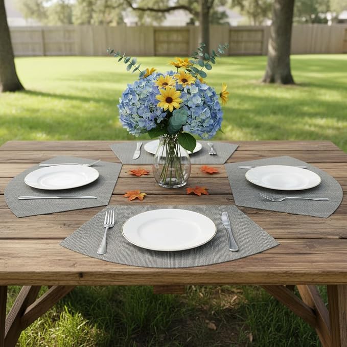 SHACOS Wedge Shaped Placemats Set of 4 Woven Vinyl Dining Table Place Mats - Image 6