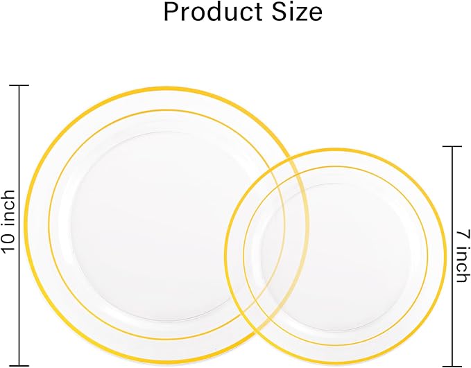 102 Pcs Clear Gold Plastic Plates, Premium Disposable Party Plates | Clear and - Image 4
