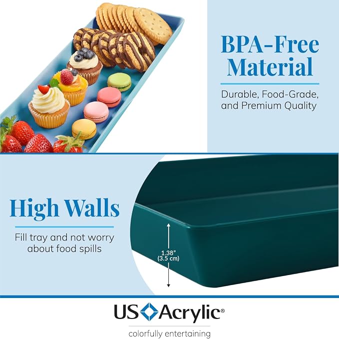 US Acrylic Coastal Plastic Serving Trays 15” x 5” | Narrow Unbreakable Reusable - Image 3
