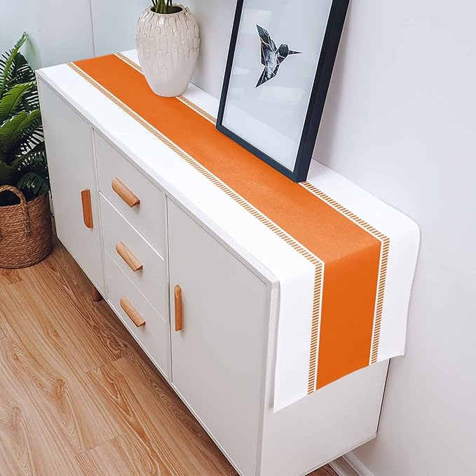 72 inches Long Orange and White Table Runners, Farmhouse Stripes Table Runner - Image 5