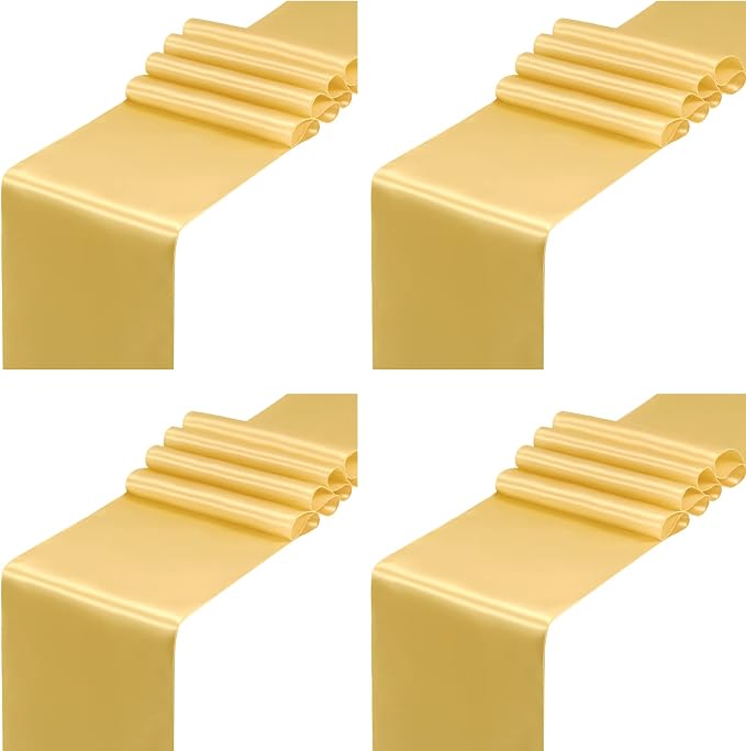 SiinvdaBZX 4 Pcs Gold Satin Table Runner 12 x 108 inches Long | Bright Smooth by SiinvdaBZX