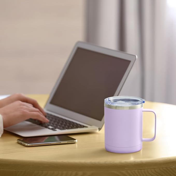 MEWAY 12oz Coffee Mug With Handle and Sliding Lid, Stainless Steel Travel - Image 6