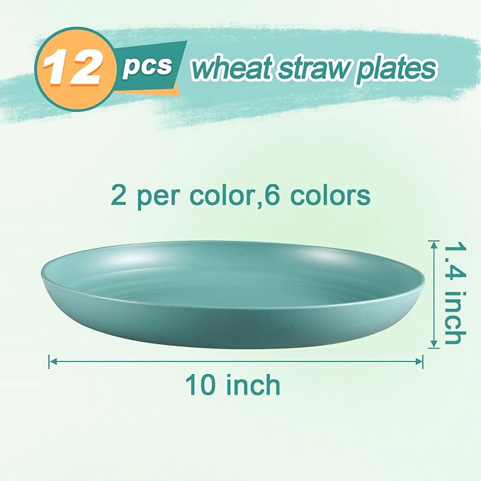 HEYCOME 12 Pcs Unbreakable Deep Dinner Plates Set, 10 inch Reusable Plastic - Image 2