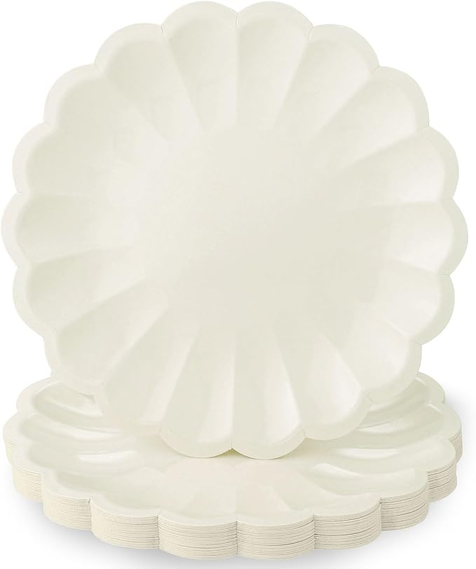 NatNarr 30 Pcs Ivory Paper Plates 9.5 In Scalloped Party Plates Disposable | by NatNarr