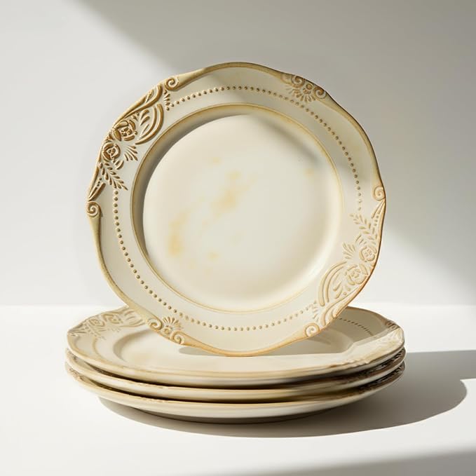 Ceramic Flat Plates Set of 4, 10.5 inch Reactive Glaze Stoneware Dish Set by Unknown