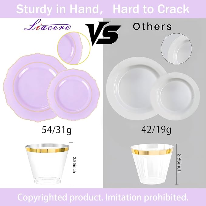 350PCS Purple Plastic Plates - Image 3