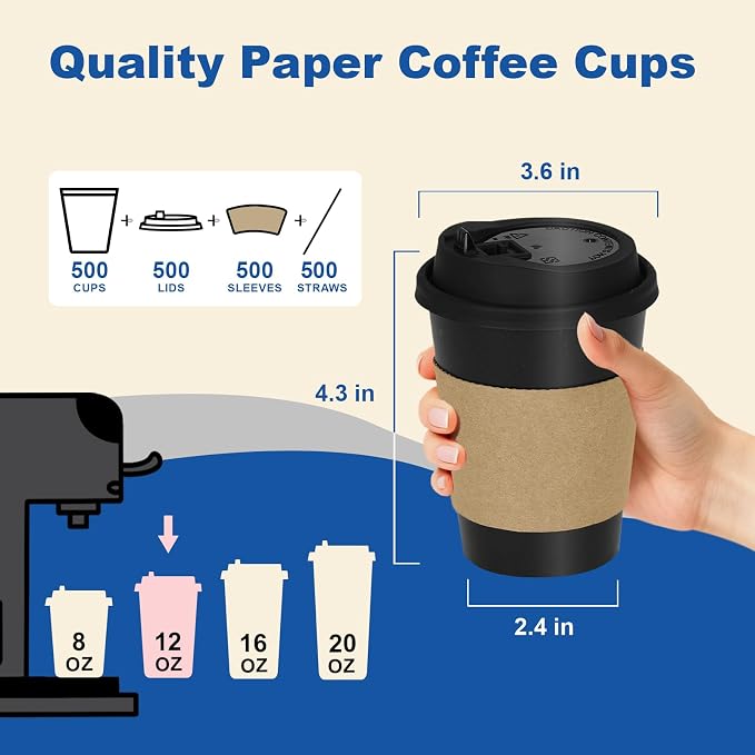 12 oz 500 Pack Coffee Cups - Image 3