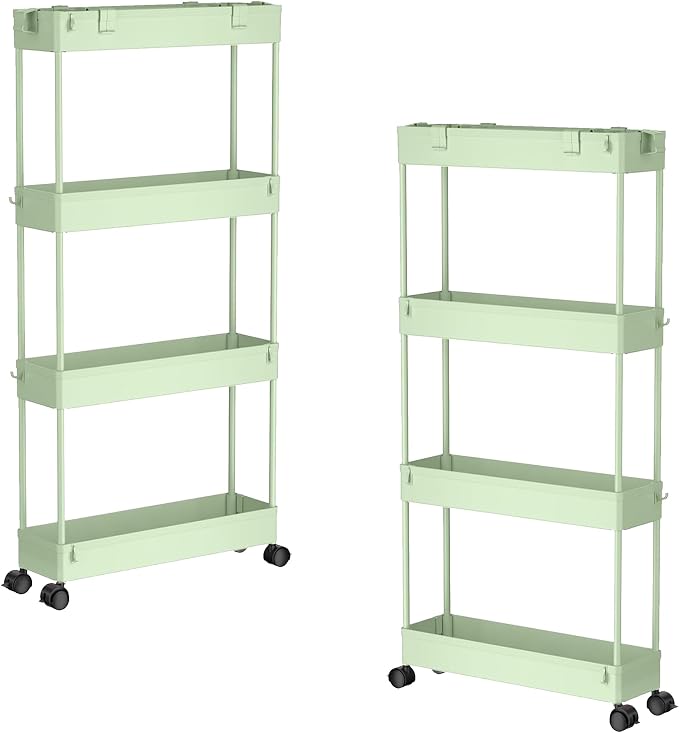 2-piece Set Slim Storage Cart 3 Tier, Bathroom Organizer Rolling Utility by Home