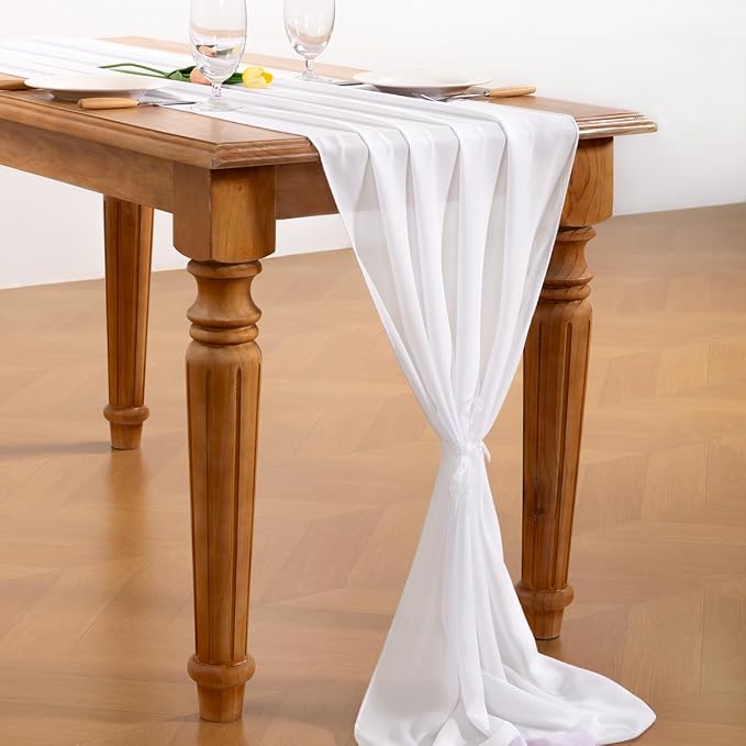 White Chiffon Table Runner Summer Boho Wedding Birthday Party Decor | 10ft - Image 4
