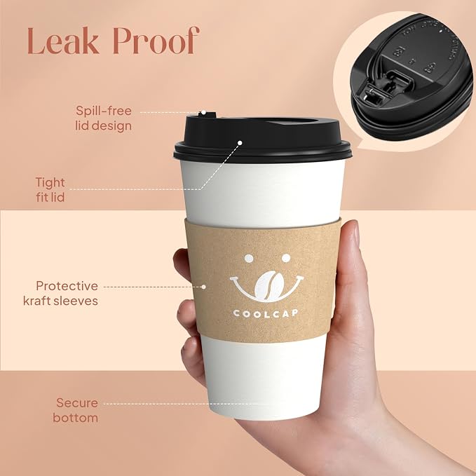 Coffee Cups with Lids and Sleeves, 16 oz 300 Pack To Go Cups with Lids - Image 3