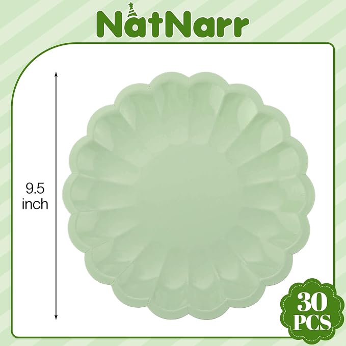 NatNarr 30 Pcs Sage Green Paper Plates 9.5 In Green Plates Disposable | Heavy - Image 3