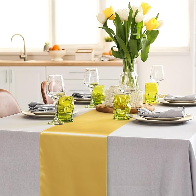 Aneco 16 Pack Satin Table Runner 12 x 108 Inch Gold Long Wedding Satin Silk - Image 4