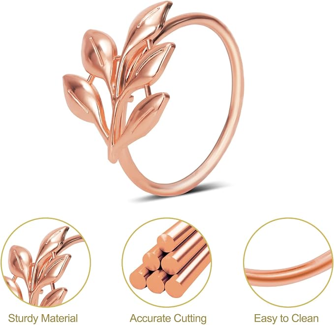 KPOSIYA Set of 6 Leaf Napkin Rings Metal Gold Napkin Holder Table Napkin Rings - Image 4
