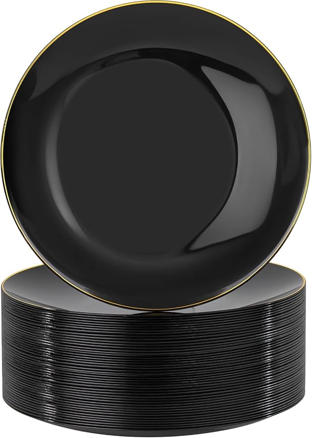 Nervure 100PCS Black and Gold Plastic Plates 10.25″Disposable Dinner Plate | by Nervure